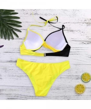 One-Pieces Women's Swimsuit Sexy Padded Push-up Bra Bikini Set Two-piece Swimwear Beachwear - G-yellow - CJ18T0A3WNK