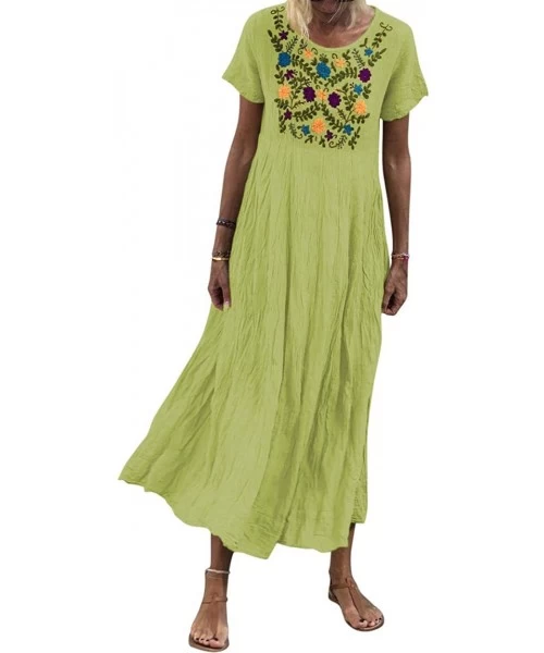 Cover-Ups Womens Boho Summer Dresses Floral Spaghetti Strap V Neck Tie Front Swing Midi Dress - Green - C918U24X3RN