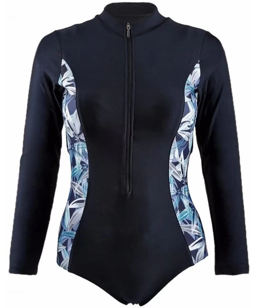 Racing One Piece Swimsuits for Women-Sun Protection Long Sleeve Rash Guards Surfing Beachwear - 2-black - C6189UDMQ48