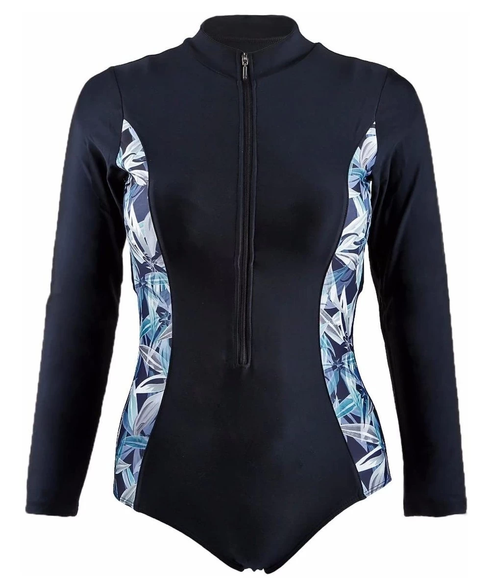 Racing One Piece Swimsuits for Women-Sun Protection Long Sleeve Rash Guards Surfing Beachwear - 2-black - C6189UDMQ48