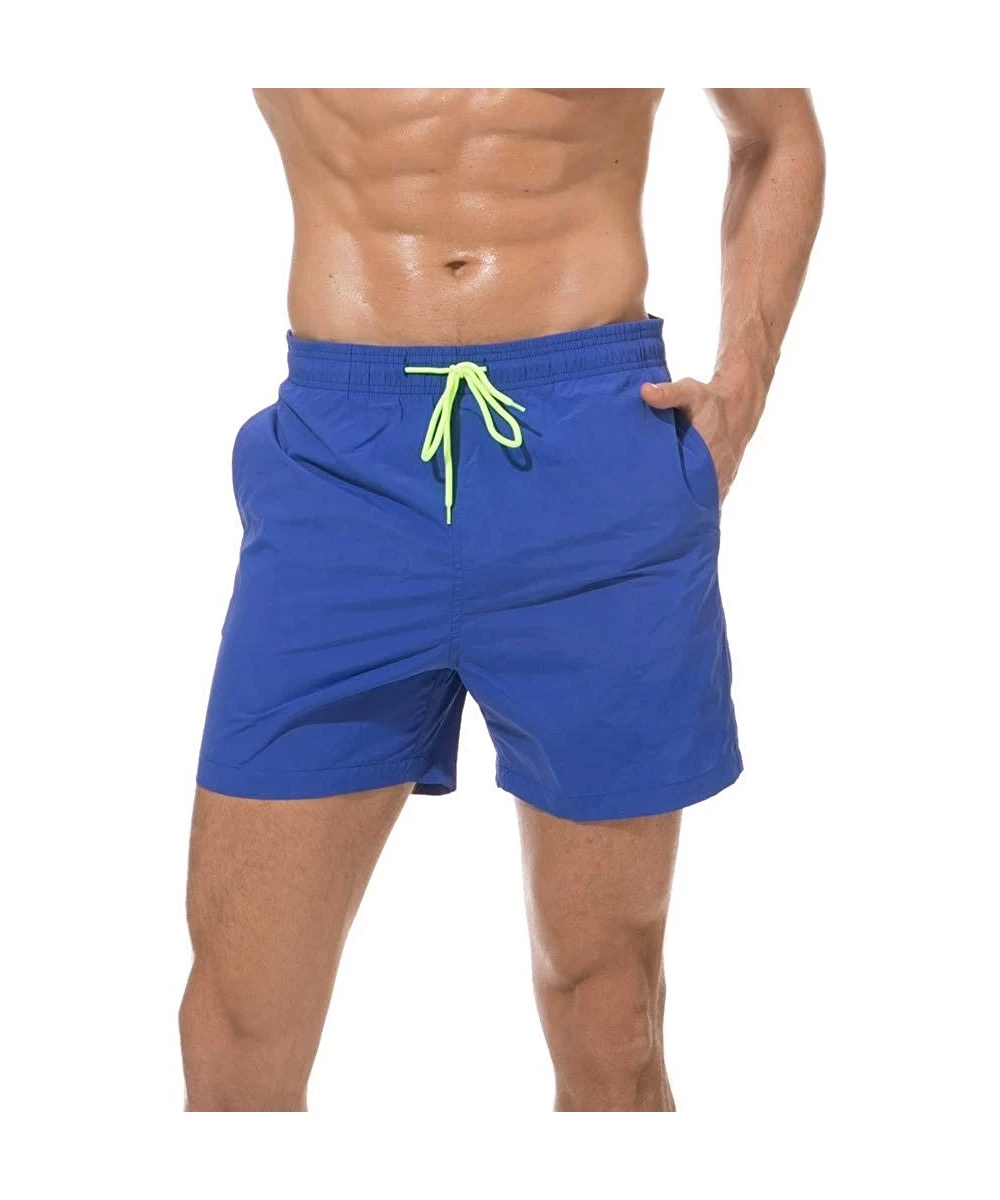 Rash Guards Men's Swimwear Solid Color Casual Swim Trunks Running Surfing Sports Shorts - Blue - CD194XNGQ3L