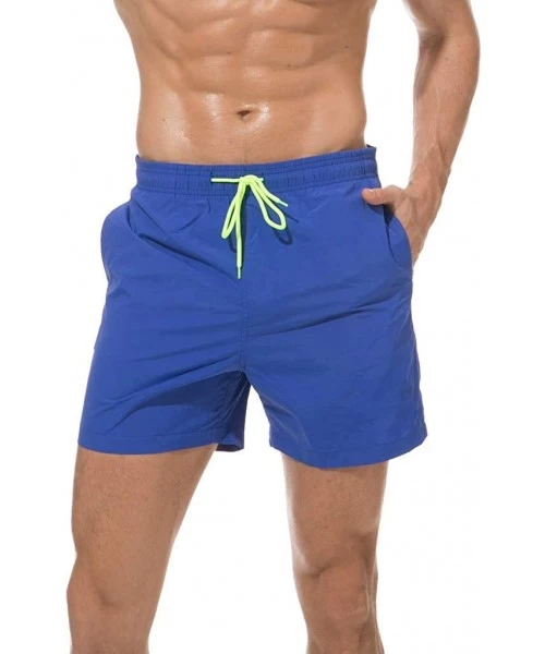 Rash Guards Men's Swimwear Solid Color Casual Swim Trunks Running Surfing Sports Shorts - Blue - CD194XNGQ3L