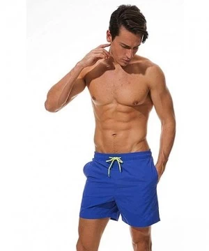 Rash Guards Men's Swimwear Solid Color Casual Swim Trunks Running Surfing Sports Shorts - Blue - CD194XNGQ3L