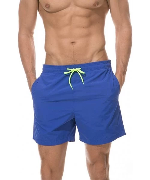 Rash Guards Men's Swimwear Solid Color Casual Swim Trunks Running Surfing Sports Shorts - Blue - CD194XNGQ3L