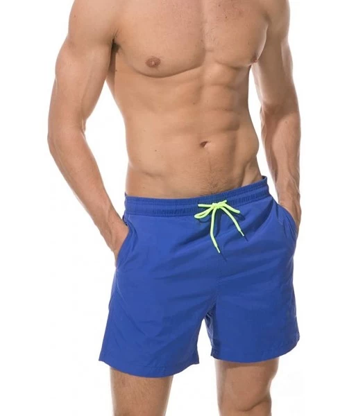 Rash Guards Men's Swimwear Solid Color Casual Swim Trunks Running Surfing Sports Shorts - Blue - CD194XNGQ3L