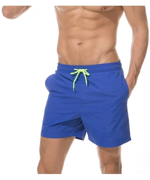 Rash Guards Men's Swimwear Solid Color Casual Swim Trunks Running Surfing Sports Shorts - Blue - CD194XNGQ3L