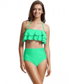 Sets Women's Ruffle Bandeau High Waisted Bikini Bathing Suits - Aqua Reef - CU184XWQN0E