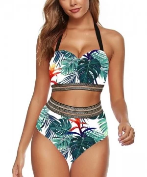 Sets Women Vintage High Waisted Bikini Set Push Up Halter Swimsuit Two Piece 50s Bathing Suit - 02-green - C61936KINMX