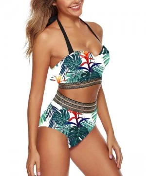 Sets Women Vintage High Waisted Bikini Set Push Up Halter Swimsuit Two Piece 50s Bathing Suit - 02-green - C61936KINMX