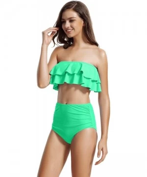 Sets Women's Ruffle Bandeau High Waisted Bikini Bathing Suits - Aqua Reef - CU184XWQN0E