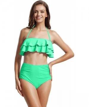 Sets Women's Ruffle Bandeau High Waisted Bikini Bathing Suits - Aqua Reef - CU184XWQN0E