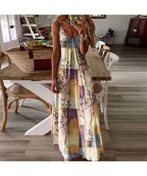 Cover-Ups Tunic Dresses for Women Casual Floral Printing Dress Maxi Dress V-Neck Dresses Beach Long Sundress Plus Size - W-2 ...