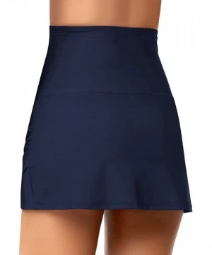 Bottoms Women's High Waist Swim Skirt Tulip Hem Shirred Bikini Bottom Swimsuit - Ruched High Waist-navy Blue - C3192I6XI3K