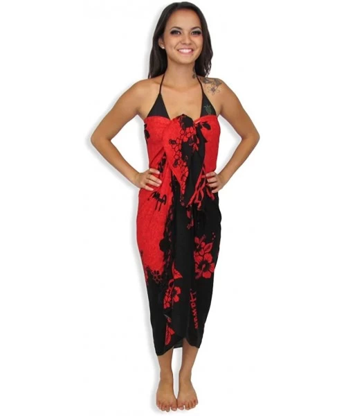 Cover-Ups Sarong Wrap Pareo Swimsuit Cover up with FREE Tie Accessory - Black Red - CC11EZRRCEX