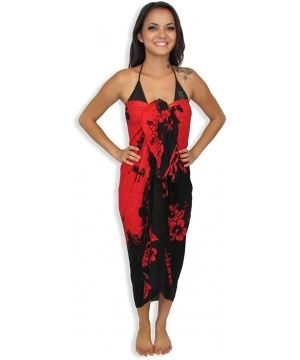 Cover-Ups Sarong Wrap Pareo Swimsuit Cover up with FREE Tie Accessory - Black Red - CC11EZRRCEX