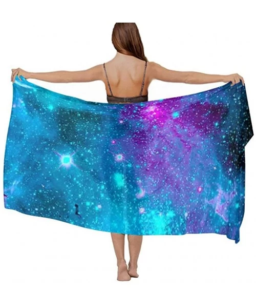 Cover-Ups Women's Swimwear Cover Ups- Summer Vacation Beach Sarong Soft Shawl Wrap - Purple Galaxy Sky - CH19C4IO54I