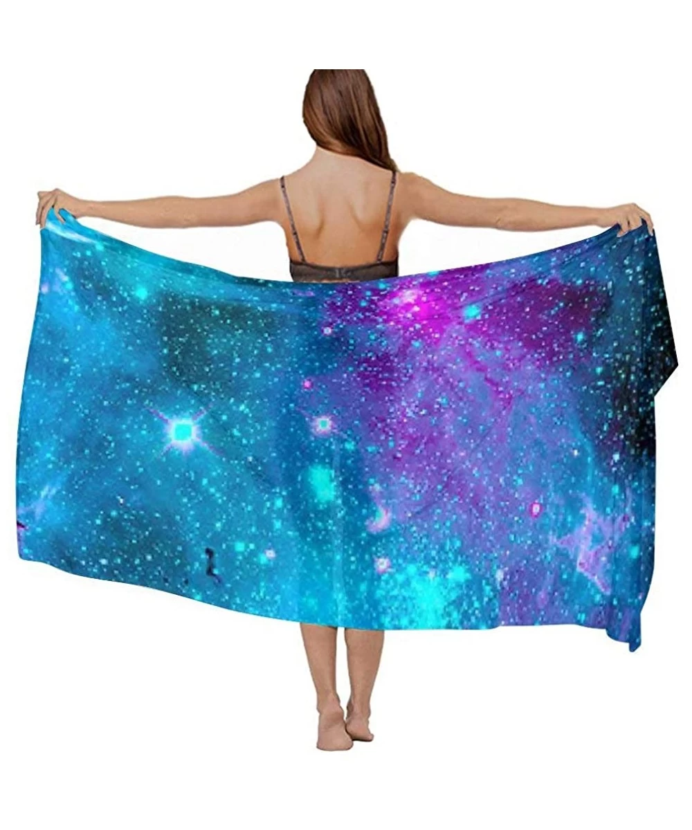 Cover-Ups Women's Swimwear Cover Ups- Summer Vacation Beach Sarong Soft Shawl Wrap - Purple Galaxy Sky - CH19C4IO54I