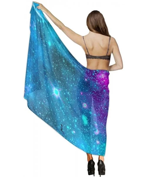 Cover-Ups Women's Swimwear Cover Ups- Summer Vacation Beach Sarong Soft Shawl Wrap - Purple Galaxy Sky - CH19C4IO54I