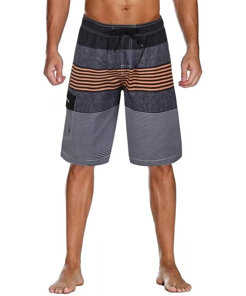 Board Shorts Men's Swim Trunks Colortful Striped Beach Board Shorts with Lining - Orange-55 - CU18SUHM66H