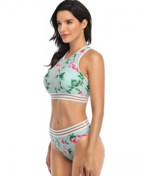 Sets Women's Floral Print High Waist Bikini Sets Push Up Two Piece Swimsuits - Aqua - CR194M9T9NS