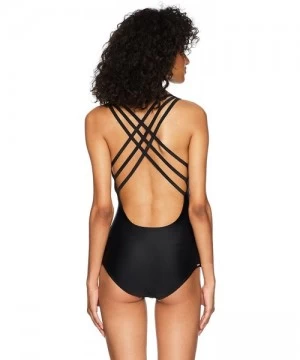 One-Pieces Women's Smoothies Crossroads Solid Multi Strap Back One Piece Swimsuit - Black - CU11G7F8PMJ