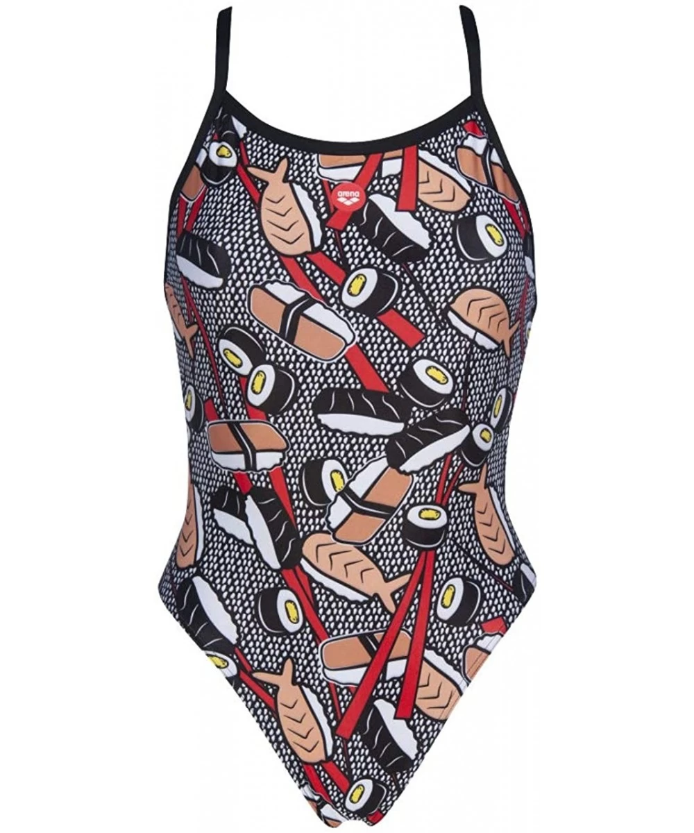 Racing Women's Crazy Sushi X Criss-Cross Back MaxLife One Piece Swimsuit - Black-multicolor - CQ18X27X9XI