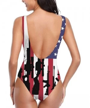 Racing Gun in American Flag Women's One Piece Swimsuits Low Back Bathing Suit Bikini Swimwear - CT18XRTOCL5