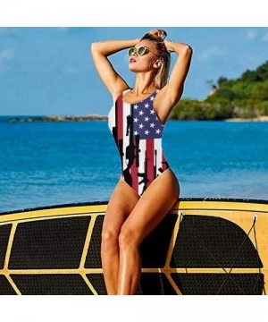 Racing Gun in American Flag Women's One Piece Swimsuits Low Back Bathing Suit Bikini Swimwear - CT18XRTOCL5