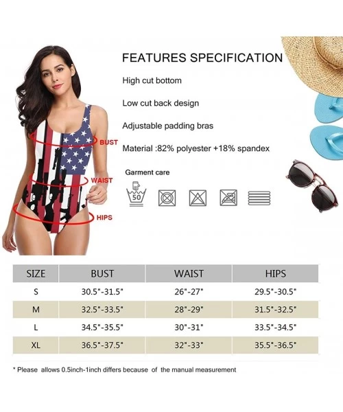 Racing Gun in American Flag Women's One Piece Swimsuits Low Back Bathing Suit Bikini Swimwear - CT18XRTOCL5