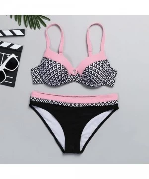 Sets Womens Bikinis Set Sexy Solid Swimwear Bottoms Padded Halter Bandage Bikini Two Piece Swimsuits - F-pink - CH19DY96MIR