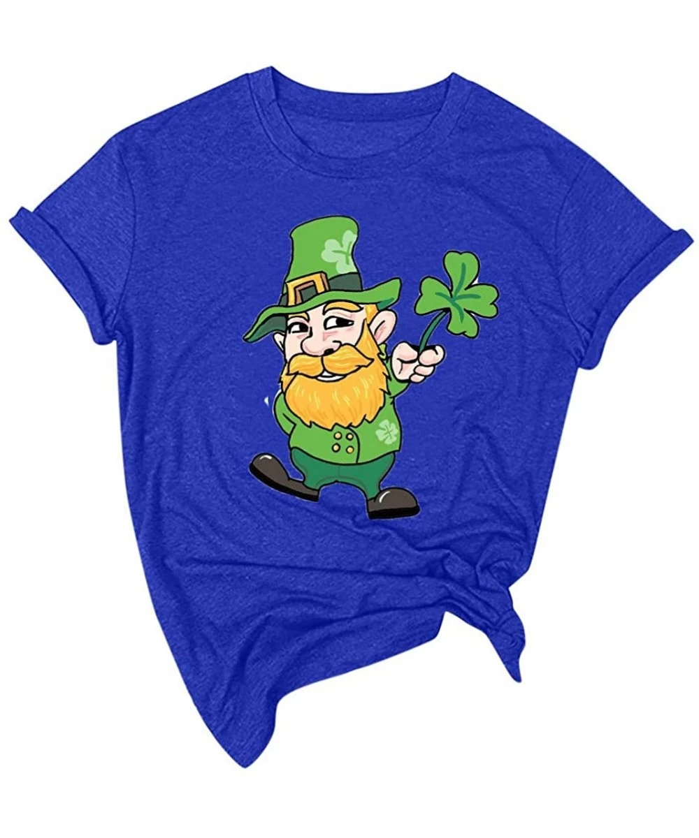 Tops St. Patrick's Day Print Short Sleeve Round Neck Top - J-blue - CE1953U9R4G