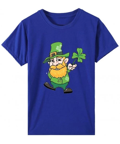 Tops St. Patrick's Day Print Short Sleeve Round Neck Top - J-blue - CE1953U9R4G