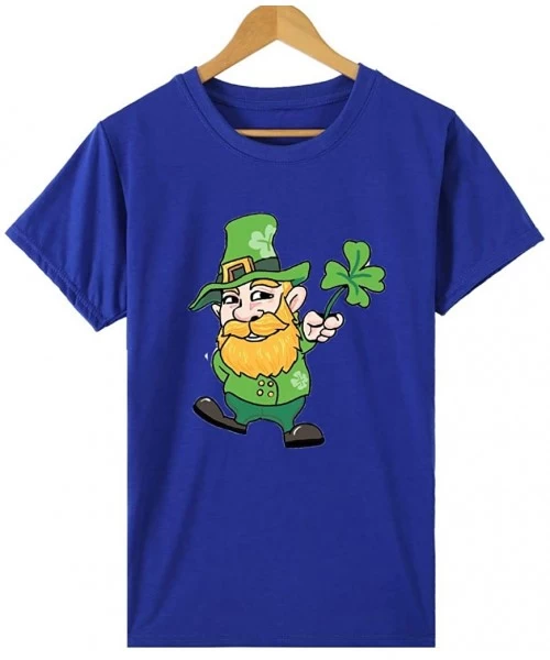 Tops St. Patrick's Day Print Short Sleeve Round Neck Top - J-blue - CE1953U9R4G