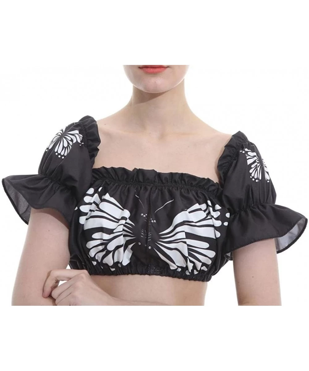 Cover-Ups Women Fashion Swimsuit Bikini Cover Up Butterfly Printing Beach Sarong Wrap Skirt+Tank Tops Blouse Tshirt Black b -...