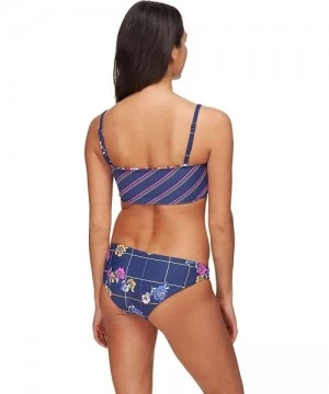 Bottoms Women's Trilogy Reversible Signature Cut Bikini Bottom - Glowing Trilogy Ink Blue Stripe/Blue Floral - C718XAI44IA