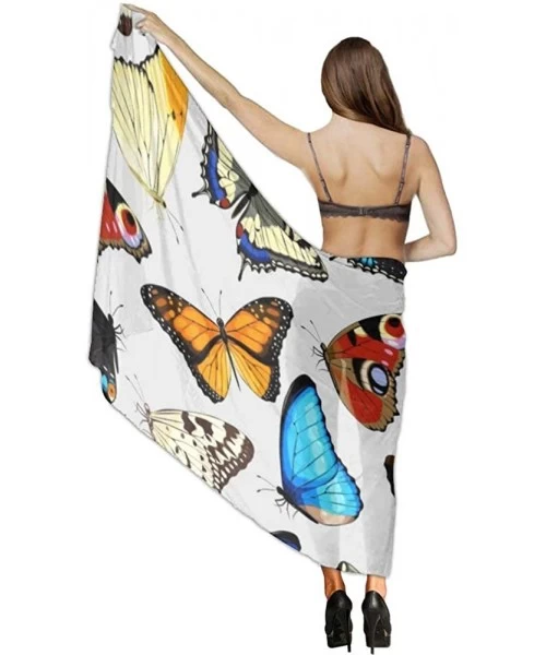 Cover-Ups Women Chiffon Sarong Beach Bikini Cover Up Wedding Party Shawls Wraps - Colorful Butterflies Beautiful - CY19CAC8HCN