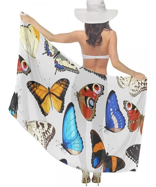 Cover-Ups Women Chiffon Sarong Beach Bikini Cover Up Wedding Party Shawls Wraps - Colorful Butterflies Beautiful - CY19CAC8HCN