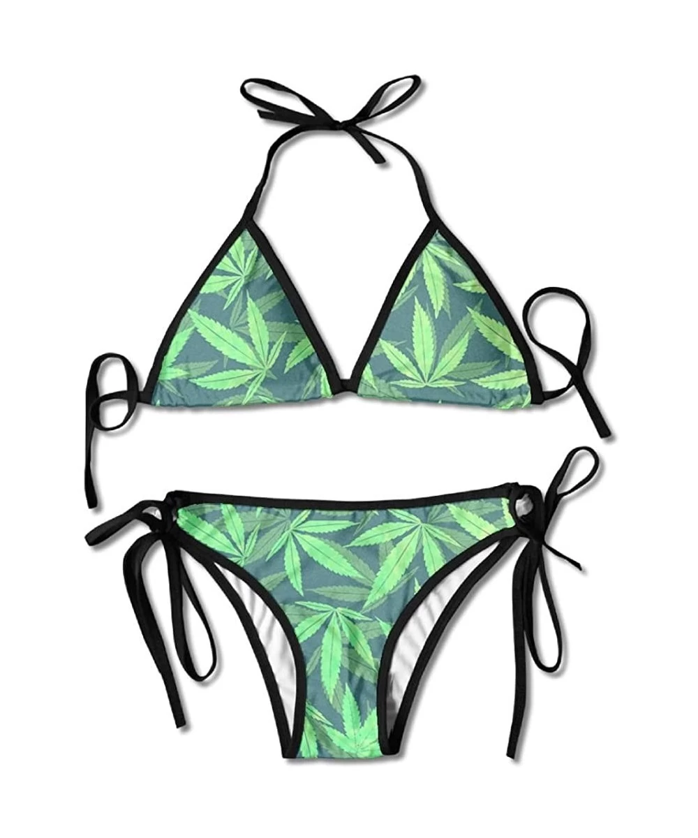 Sets Weed Marijuana Swimsuits Bikinis Thong Swimsuit for Beach Beach Swimming - Black - CD18DWN07Z7