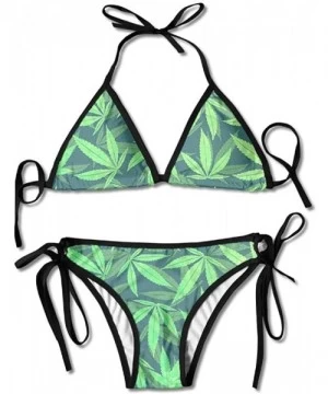 Sets Weed Marijuana Swimsuits Bikinis Thong Swimsuit for Beach Beach Swimming - Black - CD18DWN07Z7