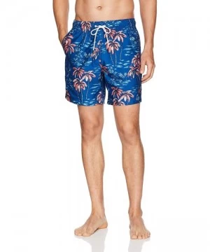 Trunks Men's Quick Dry Half Elastic Waist Signature Print Swim Trunk - Monaco Blue - CP186I6R0WL