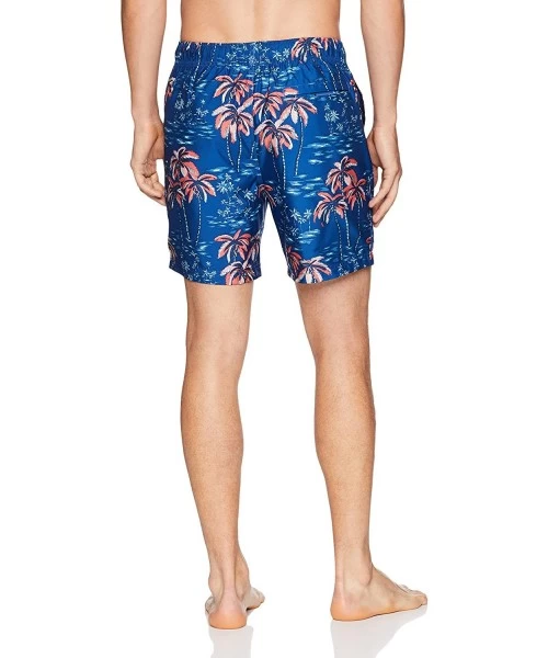 Trunks Men's Quick Dry Half Elastic Waist Signature Print Swim Trunk - Monaco Blue - CP186I6R0WL