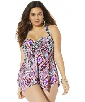 Tankinis Women's Plus Size Bow Handkerchief Halter Tankini Set - Aztec - CC18OSUM6IO