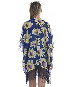 Cover-Ups Women Kimono Cardigan Tassel Vintage Floral Beach Cover up - Blue-2 - C818DTWHUDK