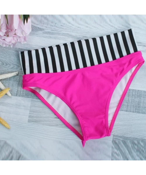 Sets Women Striped Bikini Set Polka Dot Swimwear Halter Bandage Push Up Swimsuit Bathing Beachwear (XL Hot Pink) Hot Pink - C...