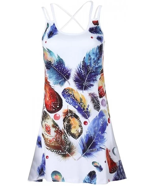 Cover-Ups Women's Vintage Boho Dress Sleeveless Summer Beach Floral Printed T-Shirts Short Dress Casual Mini Dresses for Wome...