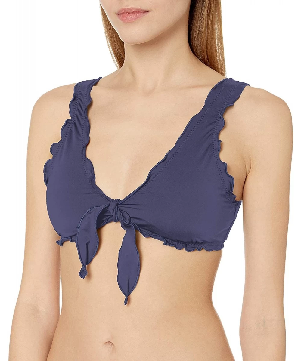 Tops Women's Ruffle Bralette Bikini Swimsuit Top - Navy//Solids - CR18ZQ0K62Z