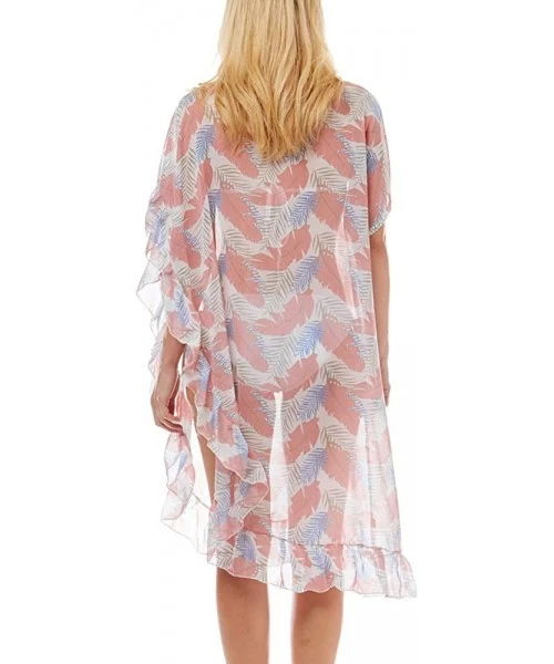 Cover-Ups Women Swimsuit Beach Cover up Fashion Half Ruffled Shawl Bikini Beachwear Bathing Suit - Tropical Ruffled - Pink - ...