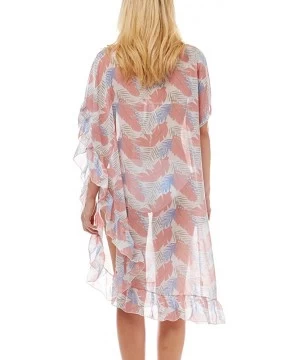 Cover-Ups Women Swimsuit Beach Cover up Fashion Half Ruffled Shawl Bikini Beachwear Bathing Suit - Tropical Ruffled - Pink - ...