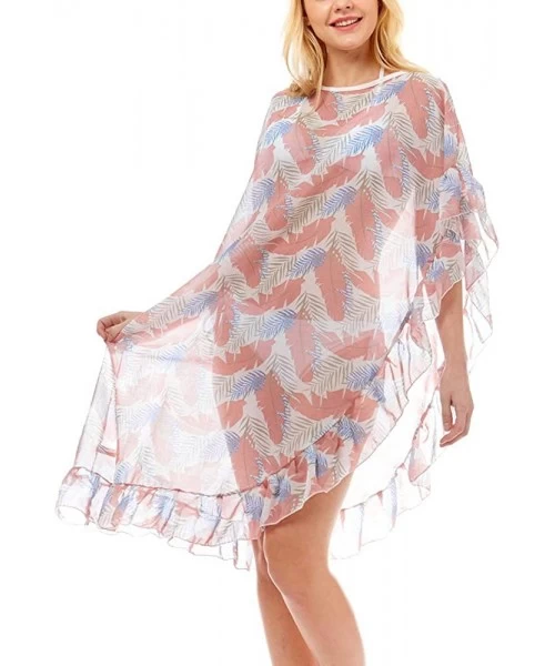 Cover-Ups Women Swimsuit Beach Cover up Fashion Half Ruffled Shawl Bikini Beachwear Bathing Suit - Tropical Ruffled - Pink - ...