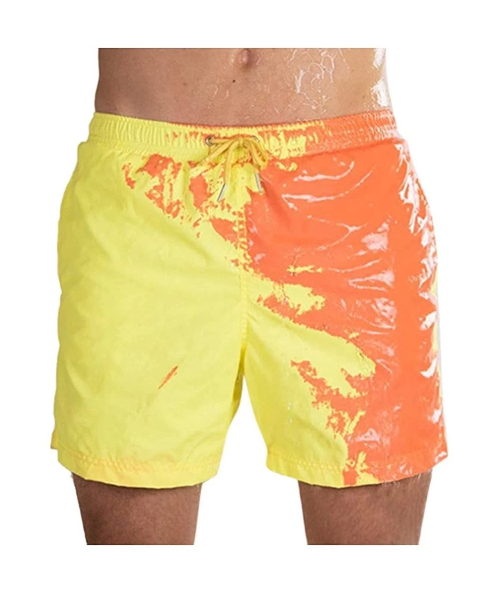 Trunks Funny Color Changing Swim Trunks Temperature Sensitive Beach Swim Shorts - Yellow - CX199C0LSD0